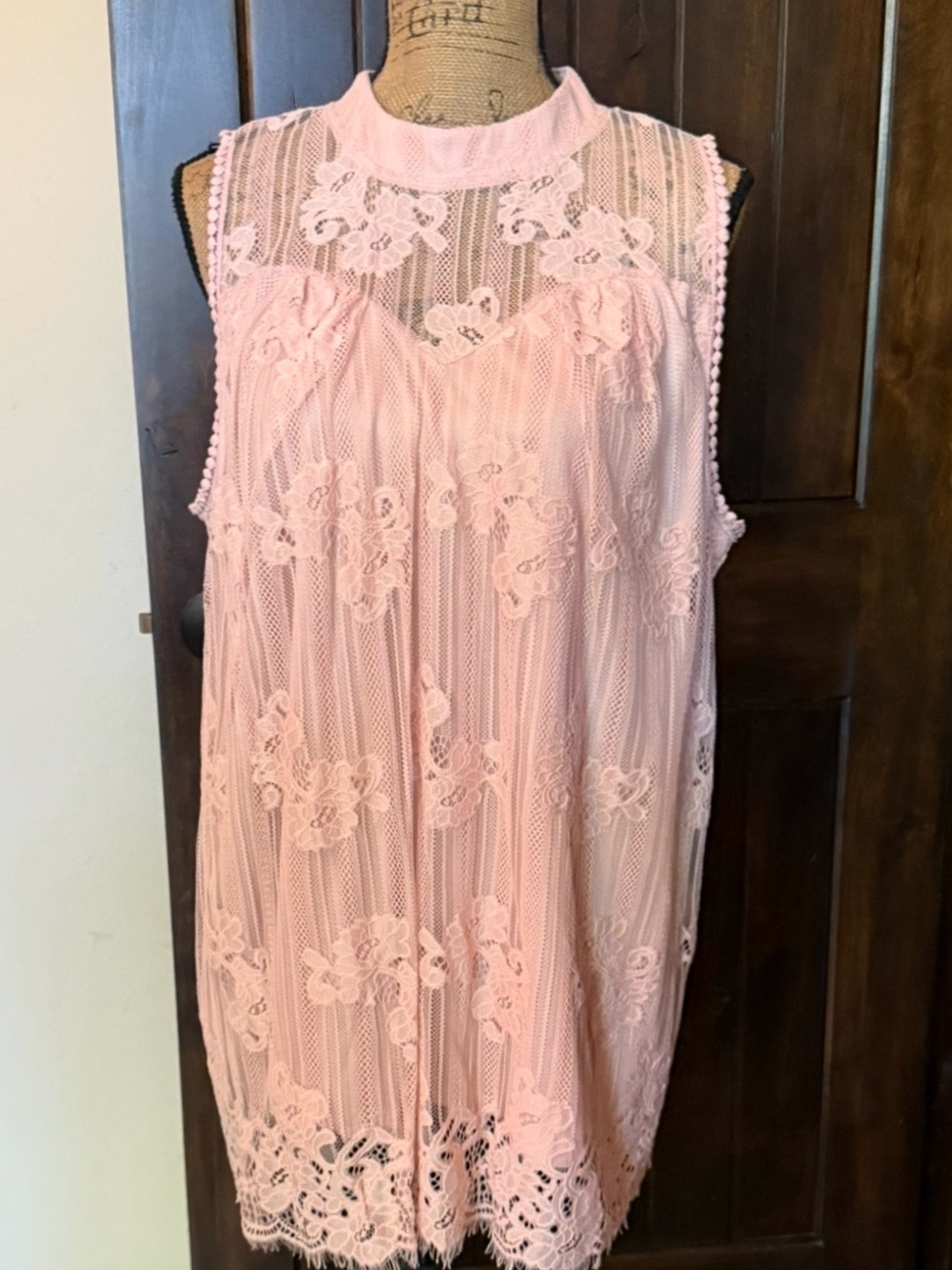 Delicate Pink Lace Sleeveless blouse